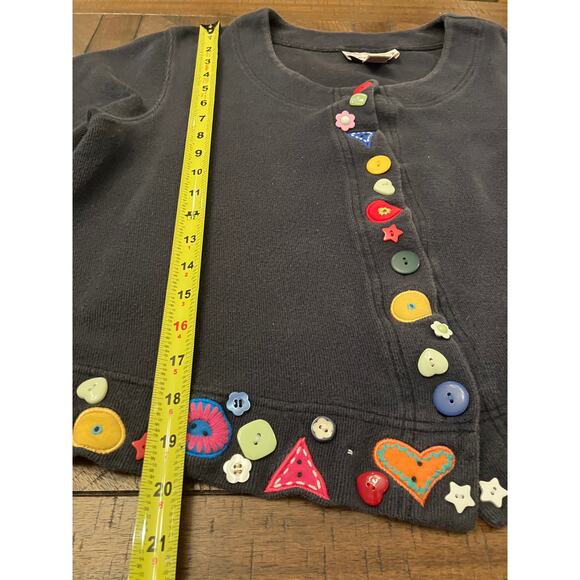 Bechamel Womens Cardigan Size L Black Button Embellished Short Sleeve Cotton - Picture 6 of 8